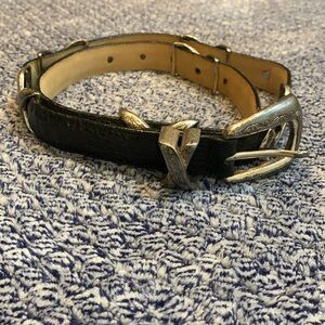 Gently worn Brighton brand black leather belt with metal hardware!